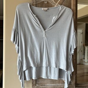 Gray Knit Flowy Western Top Drop Shoulder Waterfall Ruffle Womens XS